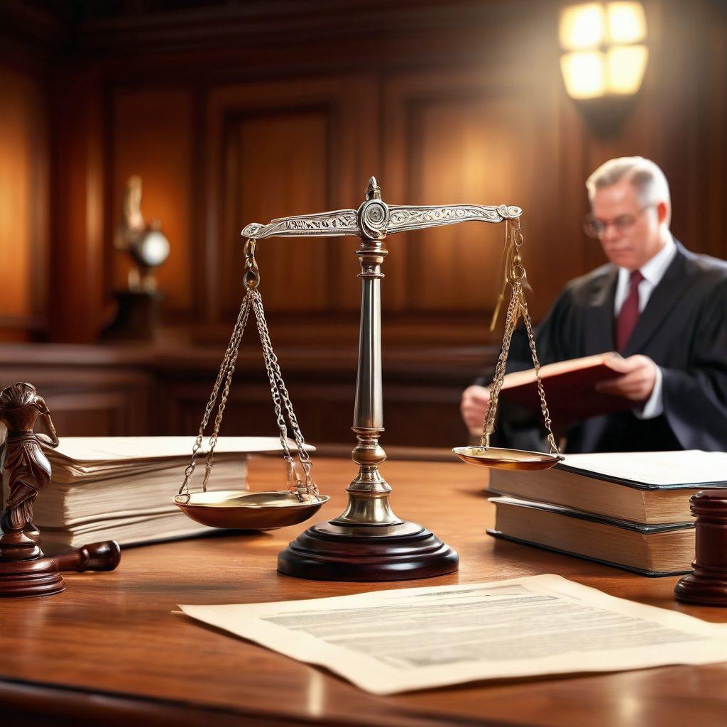 A dynamic courtroom scene with scales of justice in the foreground symbolizing balance, while clock hands twist around various legal documents scattered across a polished wooden table. A gavel strikes in the background with light illuminating the scene, highlighting urgency and authority. Modern judges and lawyers engaged in animated discussion, conveying the essence of legal timelines and notifications. vibrant colors. super-realistic.